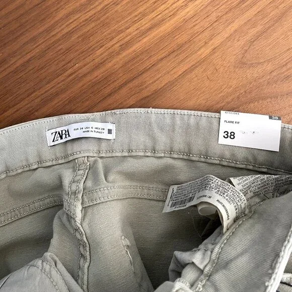 Zara High Rise Flare Fit Jeans Light Khaki - Picture 10 of 10